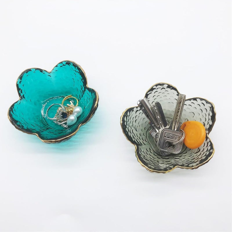 BESSKON Green Flower Ring Jewelry Tray, Small Glass Jewelry Dish for Women, Room Decor Trinket Tray for Earrings Necklaces, Wedding Engagement Ring Holder, Key Dish Jewelry Plate Bowl Gift - Image 5